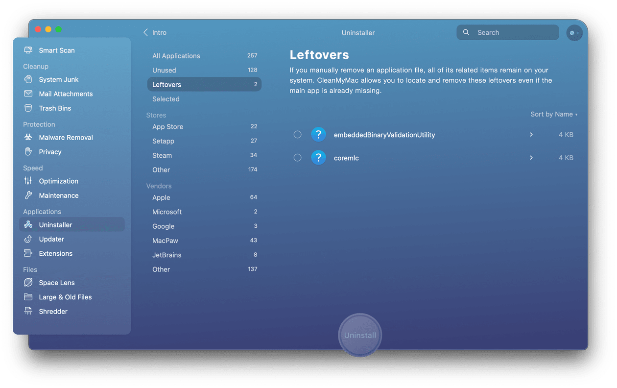 Delete application leftovers
